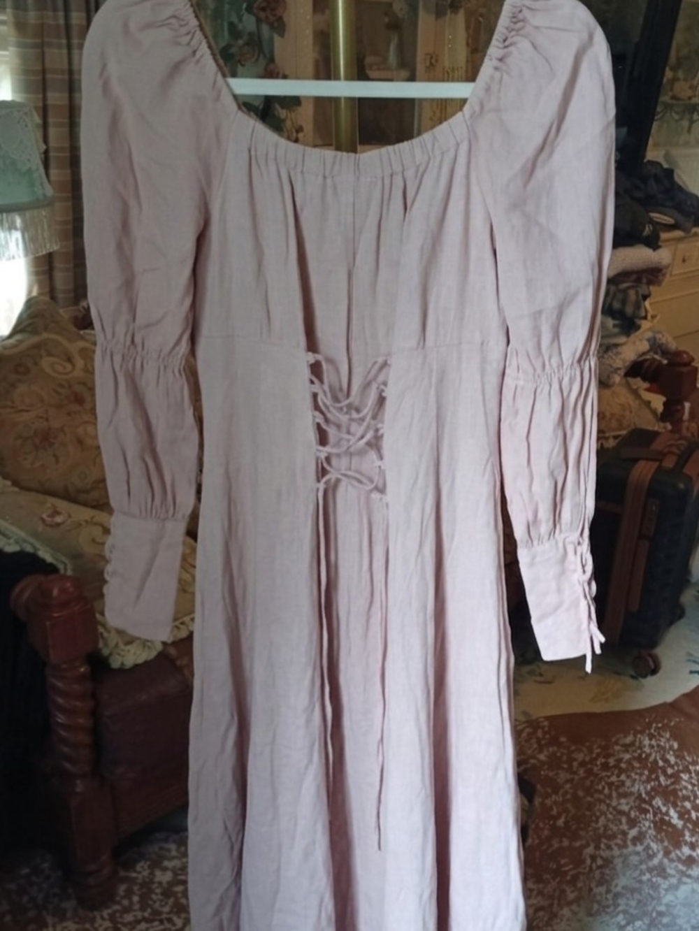 Linennaive Elegant Dusty Pink Maxi Dress with Sweetheart Neckline - Picture 9 of 10
